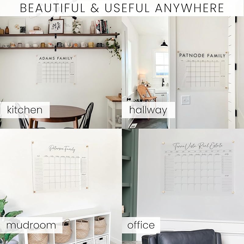 Personalized Clear Acrylic Calendar for Wall, Calendar Whiteboard for Wall, Dry Erase Wall Calendar, Wall Calendar Organizer System for Home (Cursive, Grey, 23"W x18.5"H)