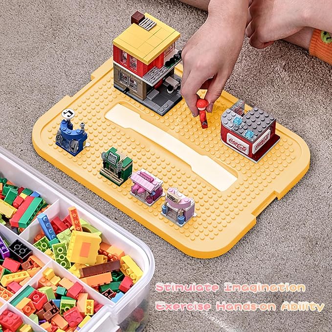Toys Organizer Storage Case for Lego Box Kids Toy Stackable Building Blocks with Lids Bins Adjustable Lego Storage Containers Plastic Toy Box 2 Layer (Lemon)
