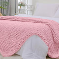 Bigacogo Chunky Knit Throw Blanket for Couch, 51x63 inches, 100% Hand Knitted with Thick Jumbo Chenille Yarn, Cozy Soft Large Rope Knot Cable Crochet Blankets for Sofa Bed Living Room, Blush Pink