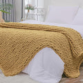 Bigacogo Chunky Knit Throw Blanket for Couch, 40x80 inches, 100% Hand Knitted with Thick Jumbo Chenille Yarn, Cozy Soft Large Rope Knot Cable Crochet Blankets for Sofa Bed Living Room, Goldenrod