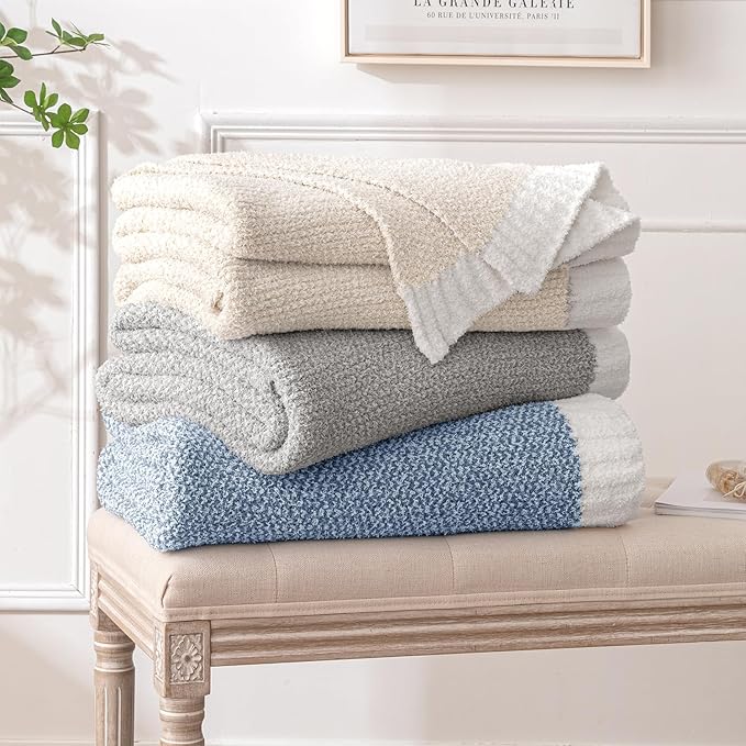 MIULEE Super Soft Throw Blanket for Couch, Light Grey Cozy Fluffy Warm Blankets Lightweight Knit Throw Blankets for Sofa, Bed, Chair, Living Room, Camping, Picnic, 60 x 80 inch