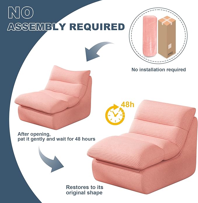 Misolant Bean Bag Chairs，Big Corduroy Fabric Sofa Bean Bag Chair for Adults and Teens with High-Resilience Sponge, Non-Slip Base Floor Lounge Sofa for Home, Living Room, Bedroom, Gaming Pink