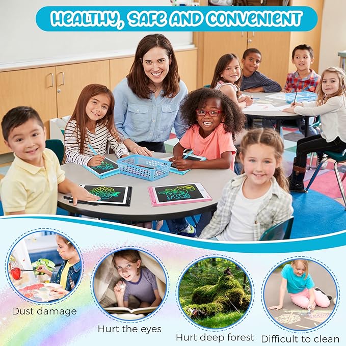 Epakh 16 PCS LCD Writing Tablet for Kids - 8.5 Inch Reusable Writing Board Drawing Doodle Pad Gift for Girl & Boy, Toddlers, Back to School, Birthday Party Favors(Black, White, Light Blue, Light Red)