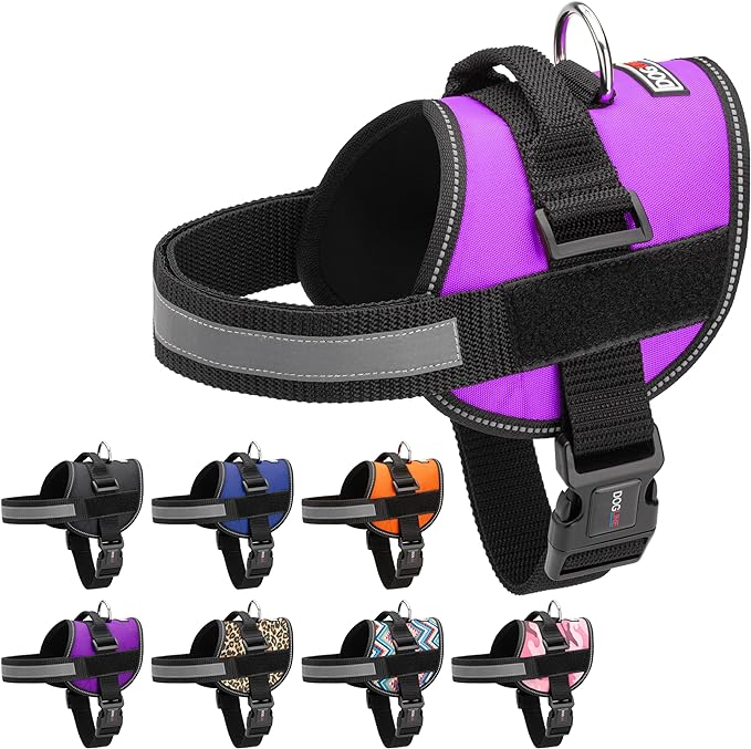 Dogline Dog Harness, Reflective No-Pull Adjustable Vest with Handle for Walking, Training, Breathable, No - Choke Harness for Small, Medium or Large Dogs Room for Patches Girth 27 to 34 in Purple