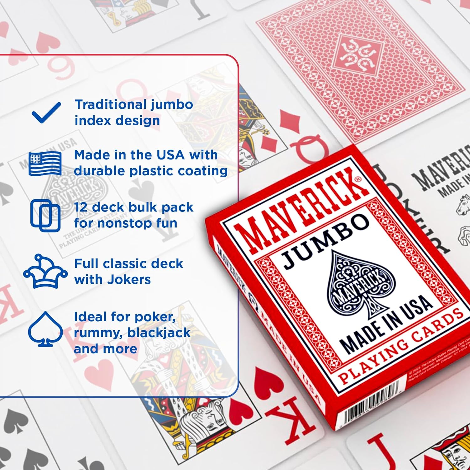 Maverick Playing Cards Brick (12 Decks, Red & Blue) – Jumbo Index – Made in USA