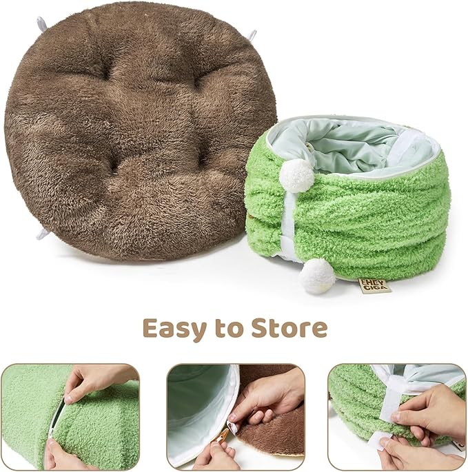 EHEYCIGA Cat Tunnel Bed for Indoor Cats, Cute Cat Donut Toy Tunnel for Small Large Cats with Washable Circle Cushion, Peekaboo Pet Cave Play Tunnel for Kitten, Puppy, Rabbit