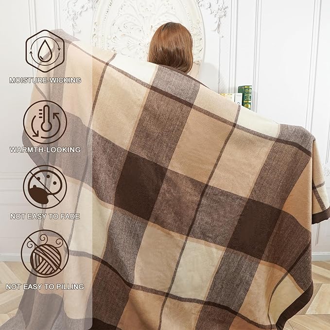 YOUR MOON 100% Pure Wool Queen Size, Australian Organic Natural Wool Blankets, Hypoallergenic Blanket for Bed, Medium Weight(Coffee, 90 * 90)