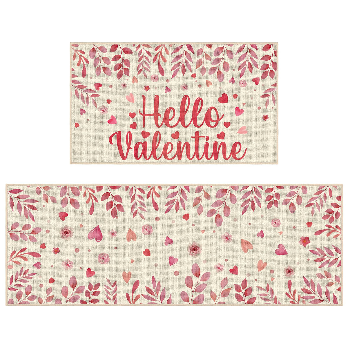 Pickmesh Valentine Kitchen Mats 2 Pc Non-Slip Love Heart Pink 17x29 & 17x47