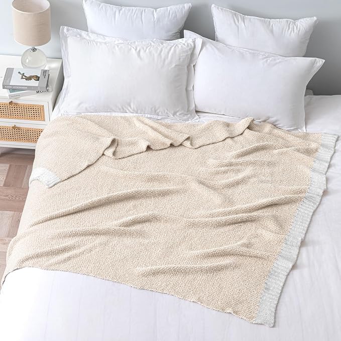 MIULEE Cream Super Soft Throw Blanket for Bed, Twin Size Cozy Fluffy Warm Blankets Knit Blankets for Couch, Sofa, Chair, Living Room, Camping, Picnic, 60 x 80 inch
