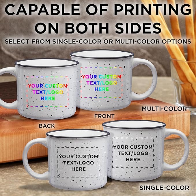DISCOUNT PROMOS Custom Ceramic Campfire Coffee Mugs 13 oz. Set of 100, Personalized Bulk Pack - Perfect for Tea, Espresso, Cappuccino, Hot Cocoa - White