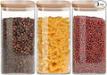 Square Glass Jars Canister with Wood Lid 50 FL OZ [Set of 3], Container Jar with Sealing, Lids for Oat Pasta Flour Cereal Rice Sugar Tea Coffee Beans, Best for Kitchen & Pantry