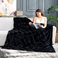 Cozy Bliss Checkered Large Faux Rabbit Fur Black Twin Bed Blanket, Soft Fuzzy Fluffy Minky Furry Plush Blankets for Couch, Bed, Adults (60 * 80 Inches Black)