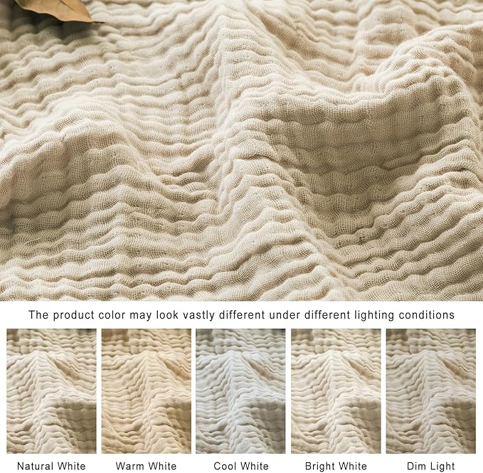 EMME Cotton Throw Blanket for Couch Soft Muslin Blankets 50"x60" Lightweight Breathable Blanket All Season Gauze Blanket, Light Tan