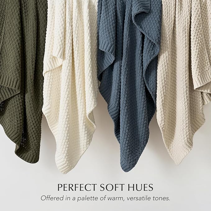 Chunky Chenille Knit Throw Blanket for Couch, Soft Luxurious Moss Stitch Blankets for Bed, Cozy Decorative Farmhouse Knitted Throws for Sofa, Stormy Blue, 60" x 80"