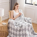 EMME Checkered Throw Blanket Cotton for Couch Soft Muslin Blankets 50"x60" Lightweight Breathable Cooling Soft All Season Gauze, Light Grey