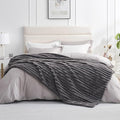 Amélie Home Faux Fur Throw Blanket for Couch, Cozy Fuzzy Fluffy Fur Luxurious Soft Striped Plush Gift Blankets for Family Sofa Chair Bed Living Room Bedroom, 60"x80", Charcoal Grey