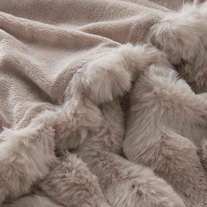 Lotus Karen Faux Fur Throw Blanket Linen - 800 GSM Bubble Rabbit Fluff Blanket for Couch Bed Sofa,Softest Fluffy Fuzzy Cozy Blanket,Thick Furry Plush Shaggy Warm Blankets for Women,50x60 Inches