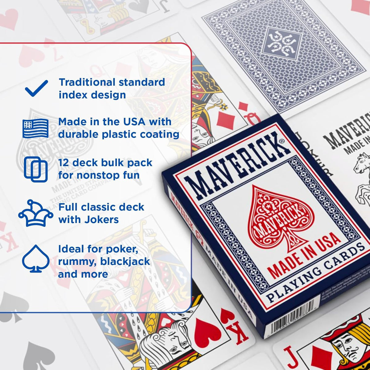 Maverick Playing Cards Brick (12 Decks, Red & Blue) – Standard Index – Made in USA