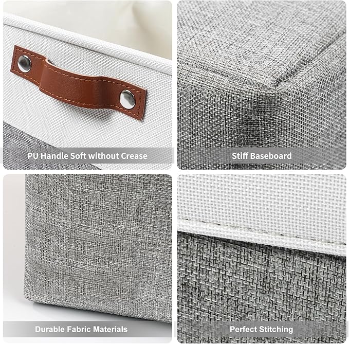 13x13 Cube Storage Bins, Collapsible Fabric Storage Box, 4 Pack Closet Baskets with Handles for Organizing, Shelf, Toys, Clothes, Home, Office, Nursery (Grey&White)