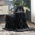 Cozy Bliss Checkered Faux Rabbit Fur Black Throw Blanket, Soft Fuzzy Fluffy Minky Furry Plush Blankets for Couch, Bed (50 * 60 Inches Black)