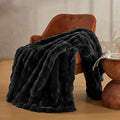 JELLYMONI Plush Faux Fur Throw Blanket – Elegant Black Cozy Bed & Couch Cover, Thick Warm Fuzzy Textured Bubble Design, Queen Size (90"x90")