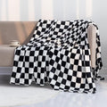 LOMAO Throw Blankets Flannel Blanket with Checkerboard Grid Pattern Soft Throw Blanket for Couch, Bed, Sofa Luxurious Warm and Cozy for All Seasons (Black, 40"x50")