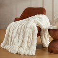 JELLYMONI Faux Fur Throw Blanket, White Fuzzy Cozy Plush Bubble Bed Blanket, Thick and Warm, Queen (90" x 90")
