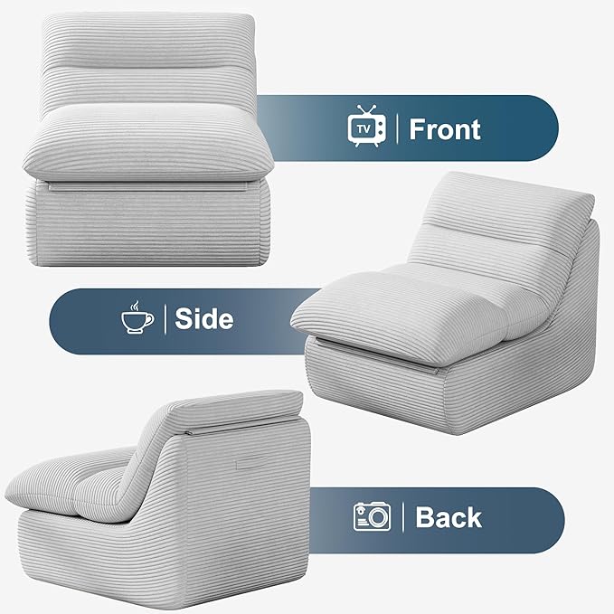Misolant Bean Bag Chairs，Big Corduroy Fabric Sofa Bean Bag Chair for Adults and Teens with High-Resilience Sponge, Non-Slip Base Floor Lounge Sofa for Home, Living Room, Bedroom, Gaming Light Gray