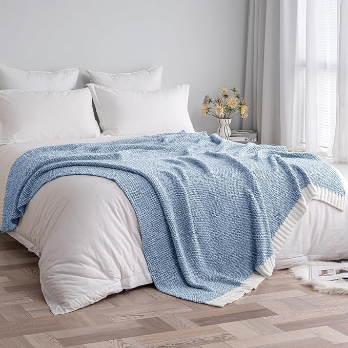 MIULEE Super Soft Throw Blanket for Couch, Blue Cozy Fluffy Warm Blankets Knit Throw Blankets for Sofa, Bed, Chair, Living Room, Camping, Picnic, 50 x 60 inch