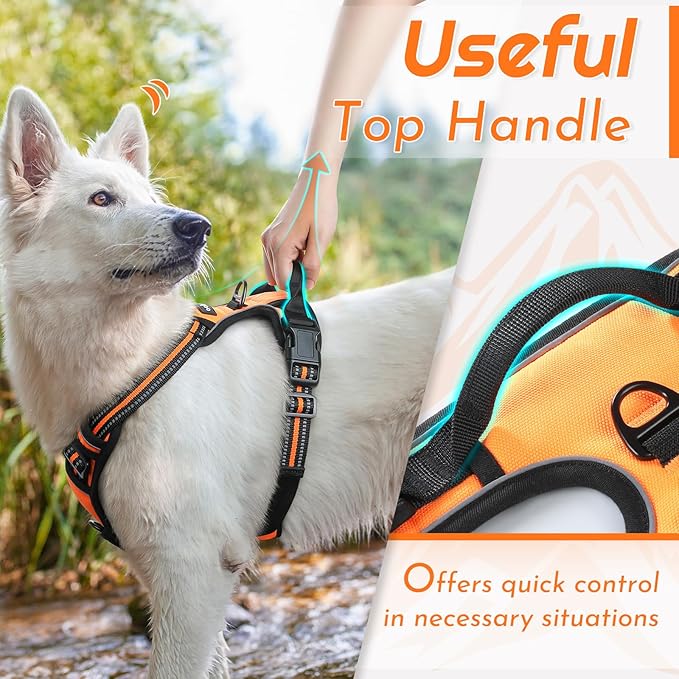 Eagloo Dog Harness Small Sized Dog, No Pull Service Vest with Reflective Strips and Control Handle, Adjustable and Comfortable for Easy Walking, No Choke Pet Harness with 2 Metal Rings, Orange, S
