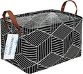 LANGYASHAN Rectangular Storage Bin Collapse Canvas Fabric Cartoon Storage Basket with Handles for Organizing Home Kitchen Boys and Girls Toys Office Closet Shelf Baskets (Black Diamond)