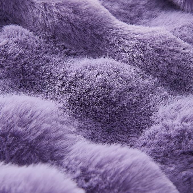 Lotus Karen Faux Fur Throw Blanket Purple - Big Bubble Rabbit Fluff Blanket for Couch Bed Sofa,Softest Fluffy Fuzzy Cozy Blanket,Thick Furry Plush Shaggy Warm Blankets for Women,90x90 Inches