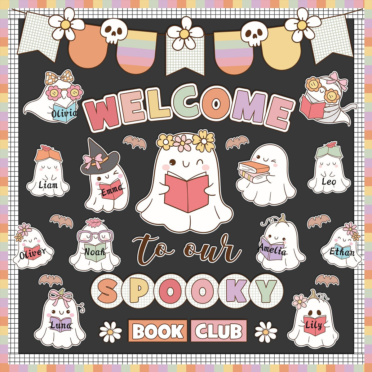 Pasimy Halloween Bulletin Board Set Ghost Paper Cutouts Pastel Boho 70 Pcs