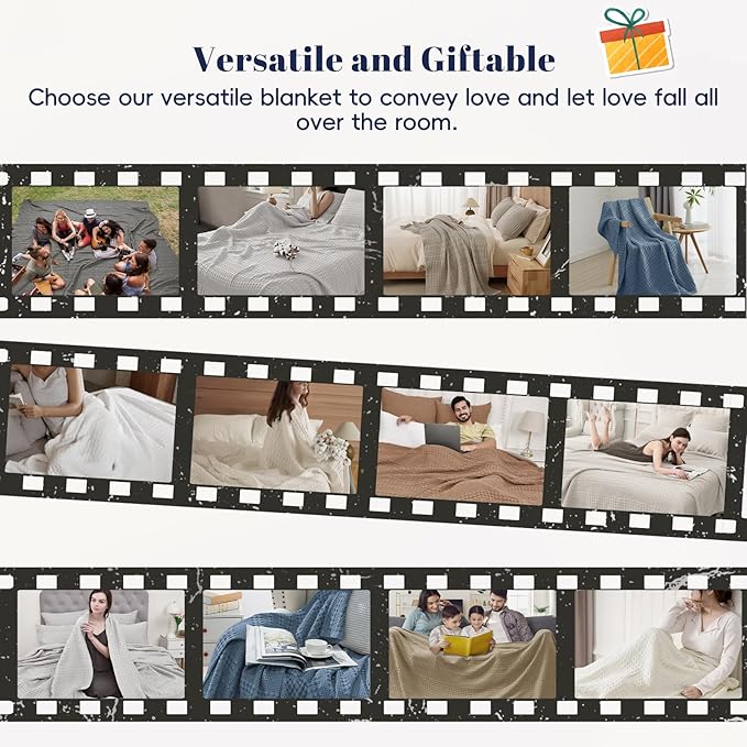 PHF 100% Cotton Waffle Weave Blanket Queen Size, Soft Lightweight Breathable Cozy Summer Blankets for Bed, Luxury Aesthetic Woven Bedding for Home Decor, 90"x90", Wine Red