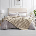 Amélie Home Faux Fur Throw Blanket for Couch, Cozy Fuzzy Fluffy Fur Luxurious Soft Striped Plush Gift Blankets for Family Sofa Chair Bed Living Room Bedroom, 60"x80", Beige