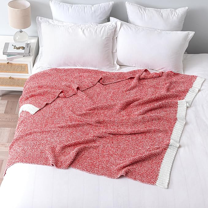 MIULEE Red Super Soft Throw Blanket for Couch, Cozy Fluffy Warm Blankets Knit Throw Blankets for Sofa, Bed, Chair, Living Room, Camping, Picnic, 50 x 60 inch
