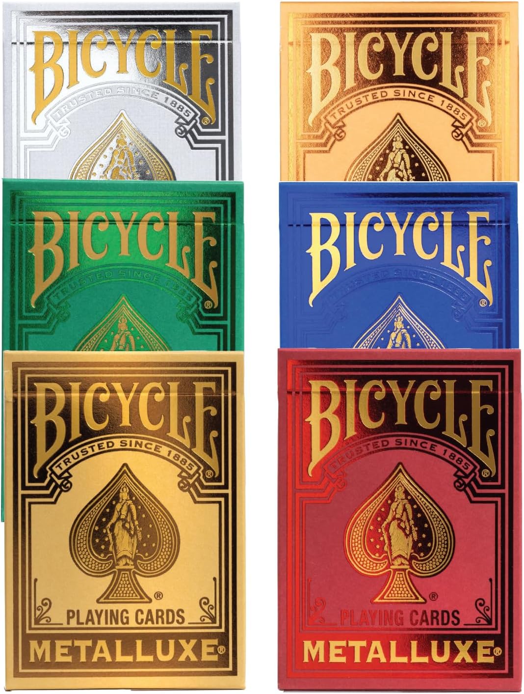 Bicycle Metalluxe Playing Cards – Luxury Foil Rider Back (Red, Blue, Green, Gold, Silver, & Orange)