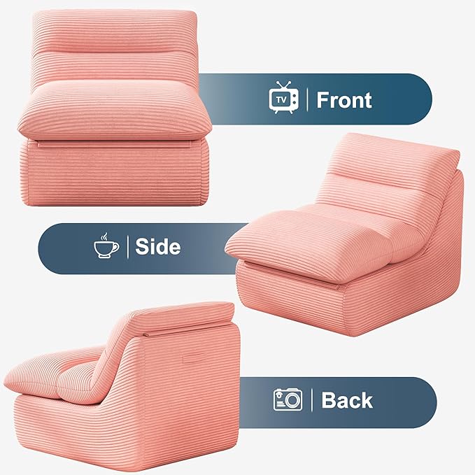Misolant Bean Bag Chairs，Big Corduroy Fabric Sofa Bean Bag Chair for Adults and Teens with High-Resilience Sponge, Non-Slip Base Floor Lounge Sofa for Home, Living Room, Bedroom, Gaming Pink
