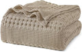 PHF 100% Cotton Waffle Weave Blanket Queen Size, Soft Lightweight Breathable Cozy Summer Blankets for Bed, Luxury Aesthetic Woven Bedding for Home Decor, 90"x90", Simply Taupe