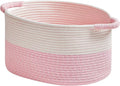 Storage Baskets for Organizing | 15"x10.2"x9.1" - 1 Pack Nursery Bin with Handles - Woven Cotton Rope Baskets for Dog Toys, Books, Shelf, Bathroom,Closet -Pink Basket for Girls