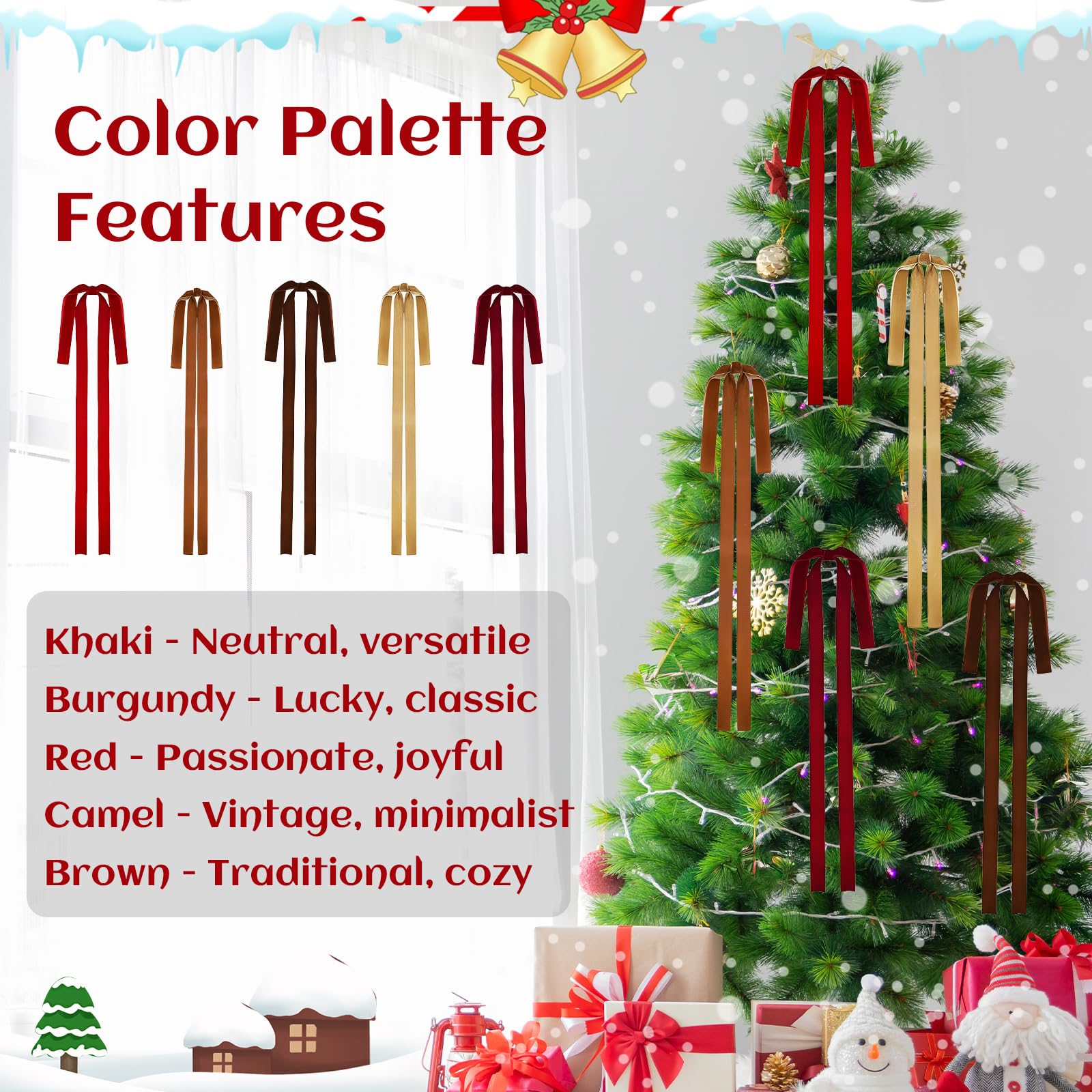 Rokkibom Camel Velvet Ribbon Bows 6 PCS Large 23.5x15.5 Inch Christmas