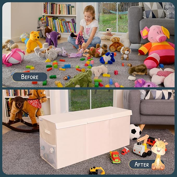 Extra Large Toy Storage Organizer with Lid - Sturdy, Collapsible Toy Chest Storage Box Design - Toys Bin with Dividers for Kids, Nursery, Bedroom, Playroom 37"x16"x14"