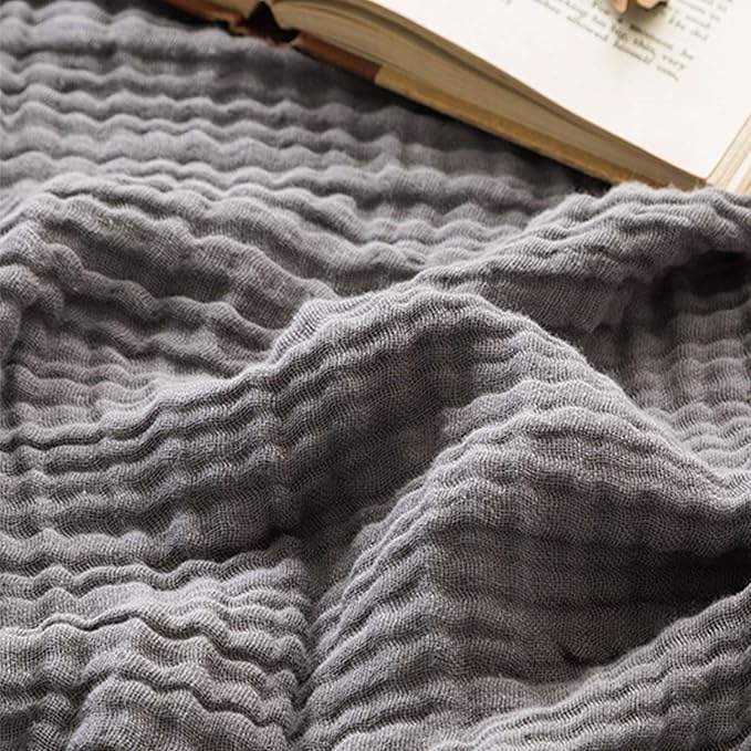EMME Cotton Throw Blanket for Couch Soft Muslin Blankets 50"x60" Lightweight Breathable Blanket All Season Gauze Blanket, Grey