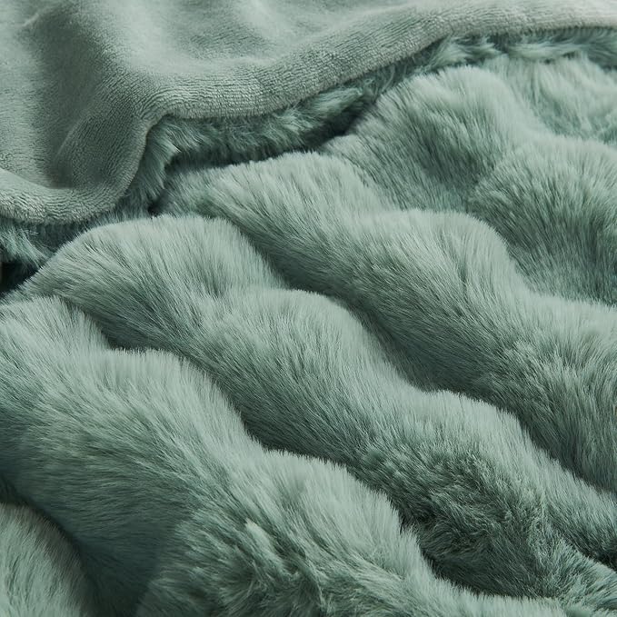 Lotus Karen Faux Fur Throw Blanket Sage Green - Big Bubble Rabbit Fluff Blanket for Couch Bed Sofa,Softest Fluffy Fuzzy Cozy Blanket,Plush Thick Furry Shaggy Warm Blankets for Women,60x80 Inches