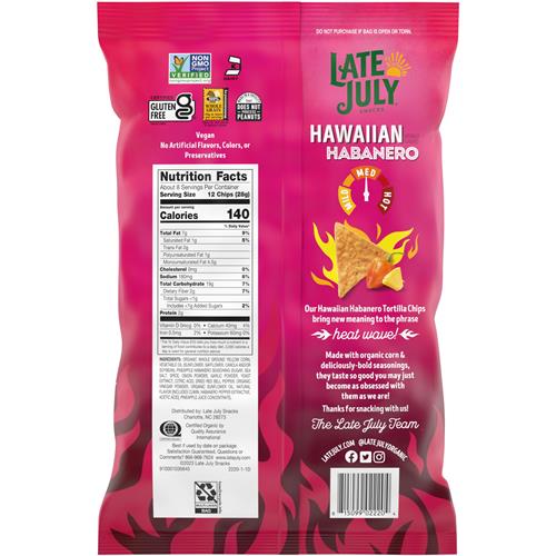 Late July Snacks, Hawaiian Habanero Corn Tortilla Chips, 7.8 Oz Bag