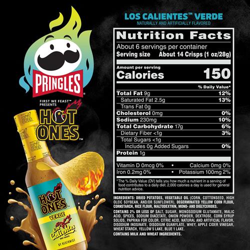 Pringles Hot Ones Los Calientes Potato Crisps Chips, Verde, Spicy Snacks, Hot Sauce Inspired, 5.5Oz Can (1 Can)?