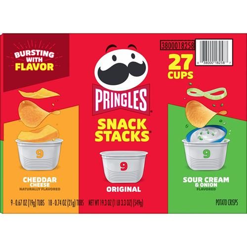 Pringles Potato Crisps Chips, On-The-Go Snacks, Snack Stacks, Variety Pack, 19.3Oz Box (27 Cups)??
