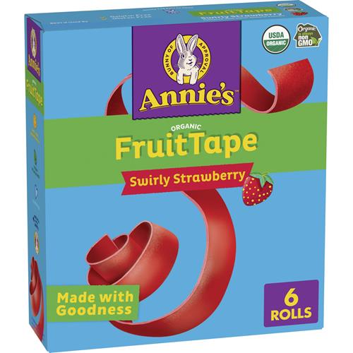 Annies Organic Fruit Tape, Swirly Strawberry, Non-Gmo And Organic Fruit Flavored Snacks, 6 Rolls, 4.5 Oz