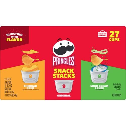 Pringles Potato Crisps Chips, On-The-Go Snacks, Snack Stacks, Variety Pack, 19.3Oz Box (27 Cups)??