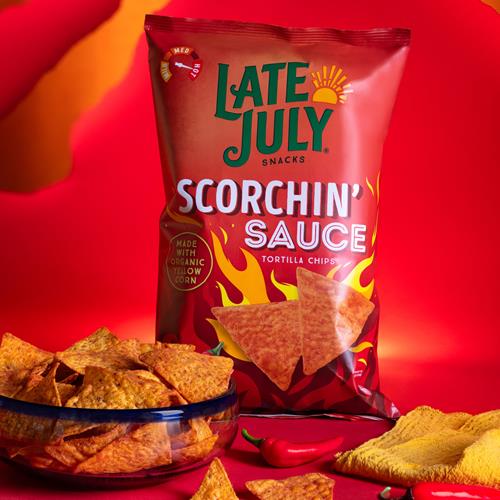 Late July Snacks, Scorchin Sauce Corn Tortilla Chips, 7.8 Oz. Bag